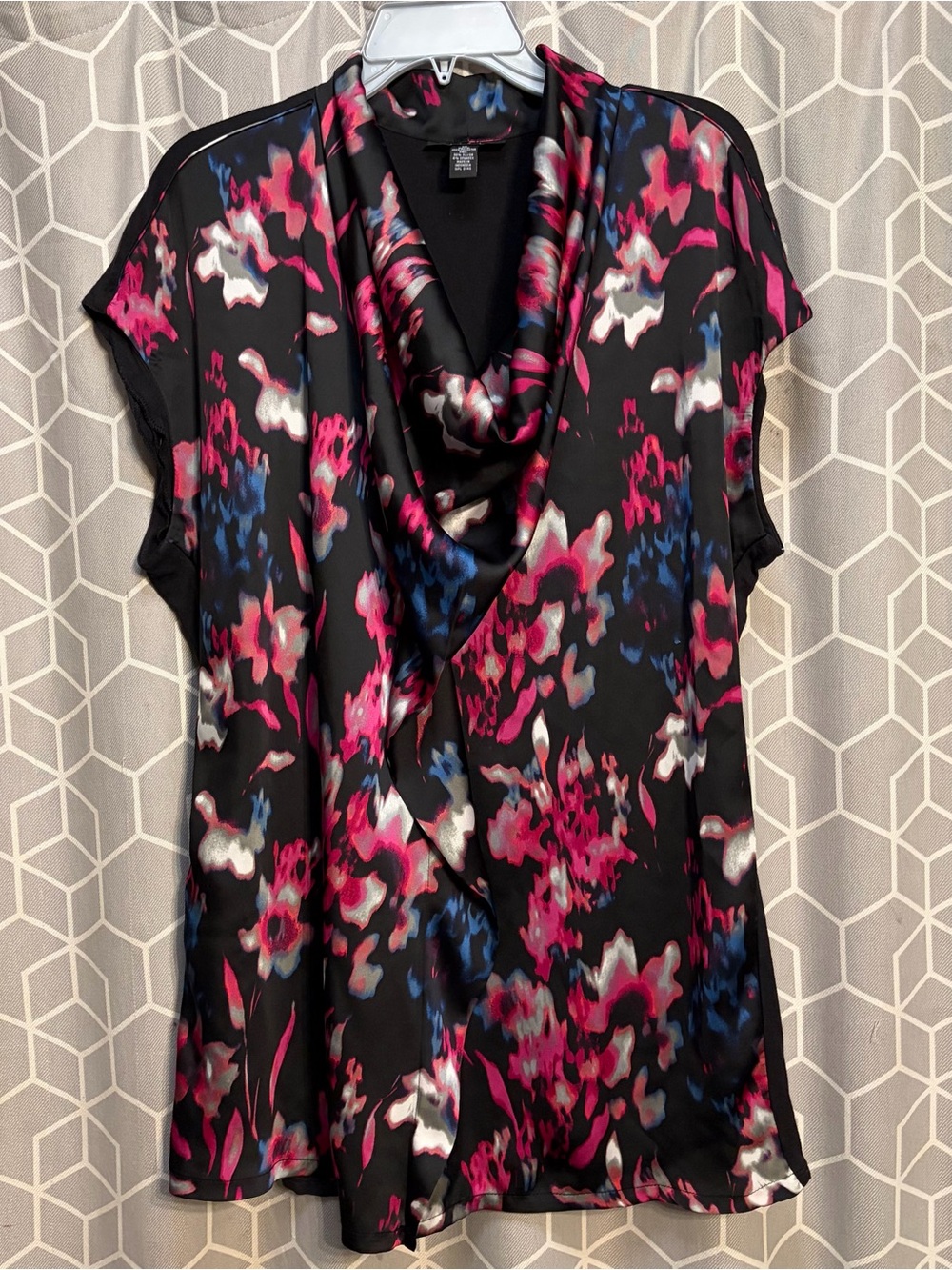 Alfani Black Floral-Print Cowl Neck Blouse
